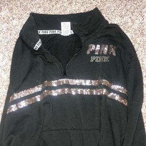 PINK black quarter zip with gold sequin detailing